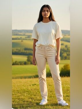 NWT- 10 Nautica True Flex Mid Rise Skinny Jeans Cream Raw Hem Women's 30/10